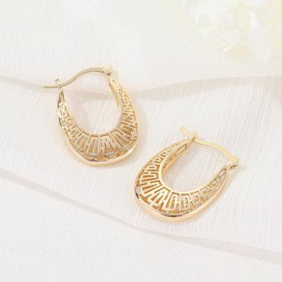 China P8956 Jiexing Unique Retro TRENDY Jewelry Statement 14K Gold Plated Hoop Earrings For Women for sale