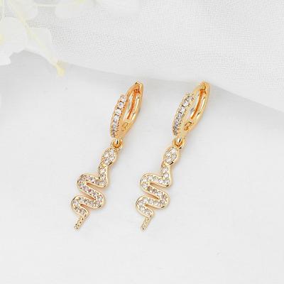 China TRENDY Hot Selling Wholesale Women Jewelry 14K Gold Plated Elegant Snake Shaped CZ Dangle Circle Earrings for sale