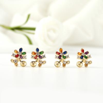 China New Fashionable Design 14K Gold Plated Multi Color Can Set Flower Shape Stone Stud Earrings for sale