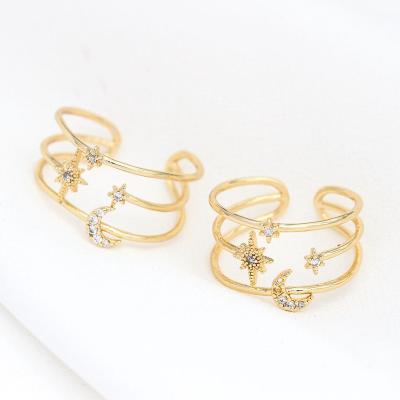 China New Design Jewelry 14k Zircon Inlay Moon Star Round Shape Environmentally Friendly Gold Plated Ring for sale