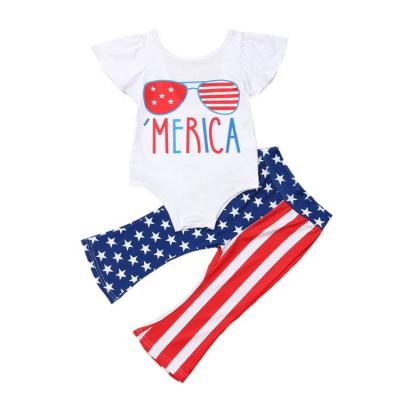 China Sweet Independence Day 4th of July National Flag Summer Babies Clothes Clothes Romper Pants Outfit for sale