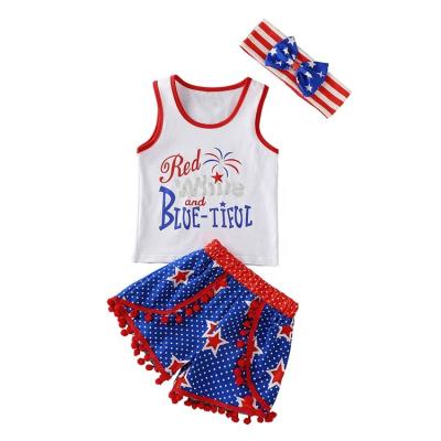 China Wholesale Soft Summer Newborn Kids Babies Infant Clothing 4th July Stars T-shirt Tops Shorts Outfit for sale