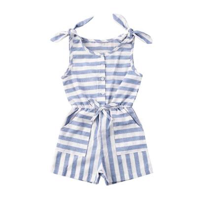 China Wholesale Soft Summer Toddler Baby Clothes Sleeveless Bows Striped One Piece Romper Jumpsuit for sale