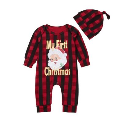 China Spandex/Polyester Fashion My Baby Boy Girl's First Christmas Romper Unisex Plaid Clothes Kid Girls Christmas Rompers for sale