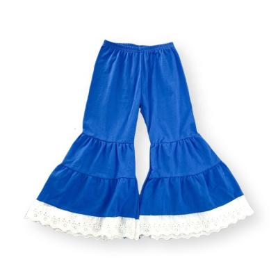 China Wholesale Fashion Anti-wrinkle Baby Kids Plain Capris Pants Solid Color Ruffles Little Kids Bell Bottoms Wide Leg Pants for sale