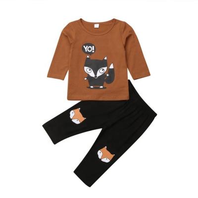 China Wholesale Casual Autumn Toddler Kid Fox Pattern Clothes T-shirt Panty Baby Boy Top Set for sale