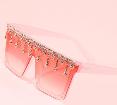 China Diamond sunglasses 2021 one piece sunglasses Diamond Sunglasses square 2021 fashion pink oversized handmade crystal lens for sale