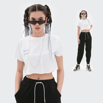 China Women's Anti-Wrinkle Crop T-shirt Loose Short White Women's Crew Neck Crop Top T-shirt for sale