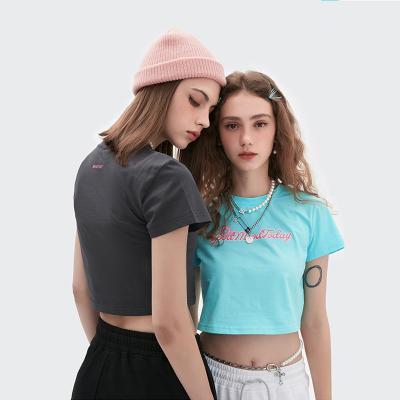 China Custom Anti-Wrinkle Print Plain Cropped Ladies Blue Tee T-shirt Women Crop Top Tees for sale