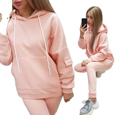 China Logo Anti-pilling Two Piece Set Ladies Casual Sweatshirt Long Sleeve Sets Custom Thick Hoodies Tracksuit for sale