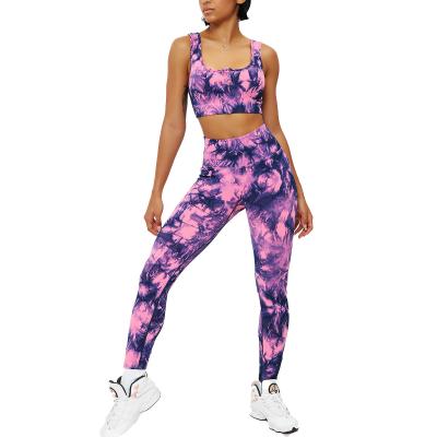 China New Arrival Breathable Yoga 2 Pieces Workout Sets Running Sets Link Dye Gym Activewear Set for sale