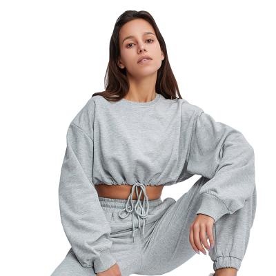 China Fashionable Anti-Pilling Fashion Long Sleeve Laid Cropped Shorts Women Set Sweat Suits for sale