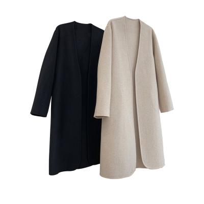 China Double-sided woolen coat women's loose and thin long coat temperament viable collarless wool for sale