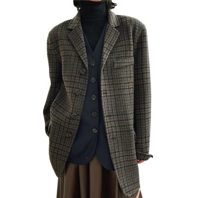 China Sustainable Double Face Woolen Vintage Checked Suit Coat Women's Cashmere Winter Coated for sale