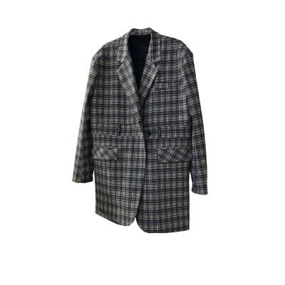 China Breathable Modern Ladies Retro Plaid Lapel Suit Collar Mid Length Padded Coat for sale