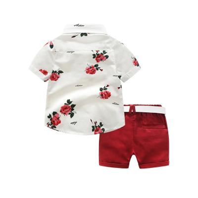 China 2021 New Summer Anti-shrink Boys Wear European And American Printed Casual Short Sleeve Shirt Shorts Set for sale