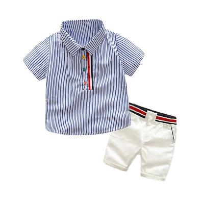 China A Anti-Shrink Ready To Go Spring Color Button And Striped Shirt Summer Boys Short Sleeve Suit for sale