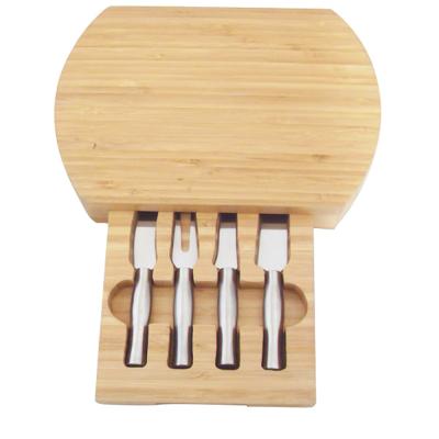 China Sustainable Bamboo Cheese Box With Bamboo Cheese Board Set Of 4 Cheese Knives for sale