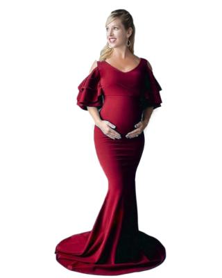 China Slim Fit Ruffled Elastic Fitted Elegant Maternity Maxi Photography Dress Radiation Protection Maternity Dress Collar for sale