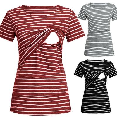 China Radiation Protection Women Tee Maternity Nursing Nursing Tops Striped Short Sleeve T-Shirt Plus Size S-3XL Maternity Clothing Tees for sale