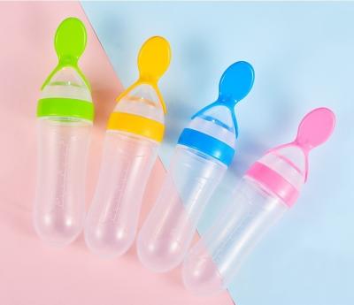 China BPA Free Infant Baby Squeezing Bottle 90ml Food Supplement Bottle Vegetable Fruit Spoon Rice Cereal Bottle Baby Feeding Dishes for sale