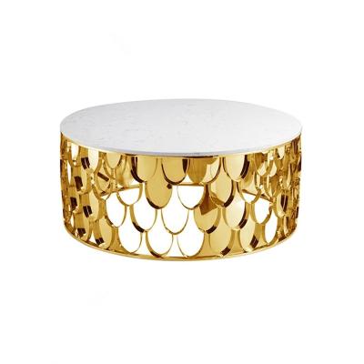 China Modern Morden Gold Marble Top Frame Around Stainless Steel Coffee Table for sale