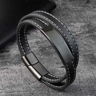 China CLASSIC Leather Cuff Bracelet Personalized Stainless Steel Bracelets Men Jewelry Kimter-Q284FZ for sale