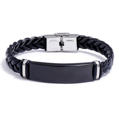 China CLASSIC Clasp Bracelet Couples Stainless Steel Handmade Charm Braided Leather Bracelet Men Kimter-Q285FZ for sale