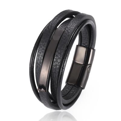 China CLASSIC Bulk Custom Black Fashion PU Leather Bracelet For Men Charm Jewelry Kimter-Q291FZ for sale