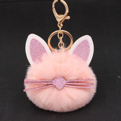 China Cute Animal Key Ring Handbag Keychains Ornament Lovely Cartoon Fur/Alloy/Silicone Rabbit Soft Faux Pompom Cat Fluffy Fur Ball Keychain Kimter-N31Y Z for sale