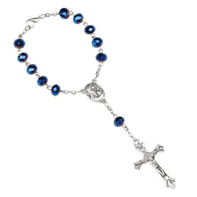 China Blue BOHEMIA Jewelry Gifts Kimter-Q214FZ Mini Rosary Bangles 8mm Crystal Beads Rosary Bracelet Prayer for sale