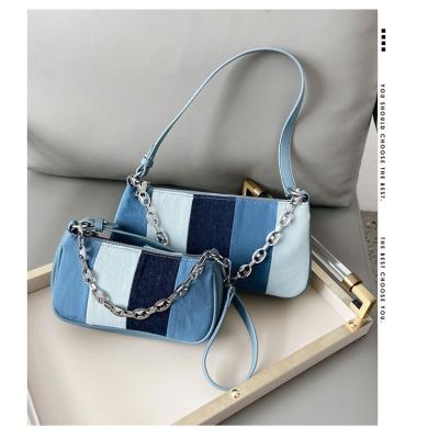 China New Fashion New Arrival Trendy Wholesale Design One Shoulder Bags Color Blocking Ladies Women Chain Bag for sale