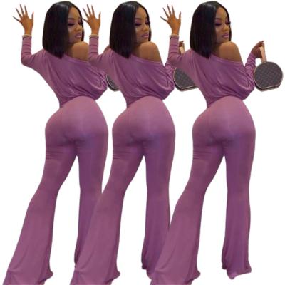 China 2021 Breathable Long Sleeve Overalls One Shoulder Milk Breathable Stylish Fiber Wide Leg Flare Pants Overalls For Women for sale