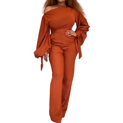 China Overall 2021 Viable African Elegant Oversized Women's High Waist Wide Leg Autumn Fashion One Shoulder Sashes for sale