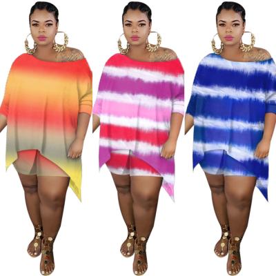 China 2021 Viable Women's Casual Tie Dyed Fashion Long Sleeve Shorts Two Piece Casual Suit Plus Size Set for sale