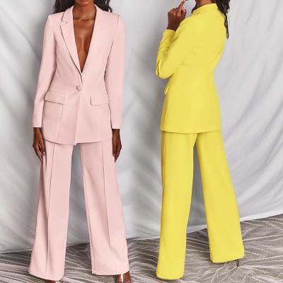 China Lady Lapel Long Sleeve Blazer Suit Coat Slim Pants Modern Anti-Shrink Office Set For Women for sale