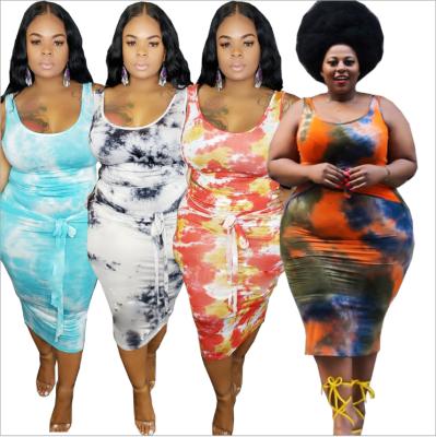 China Wholesale fashion QUICK DRY plus size women suit tie dye QUICK DRY slip top two piece casual skirt set for fat women for sale