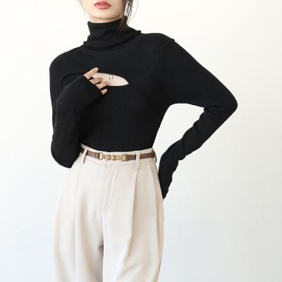 China 2021 Autumn/winter new sweater design breathable upper sense high collar soft waxy long sleeve knit women's thick inner matching bottom shirt for sale