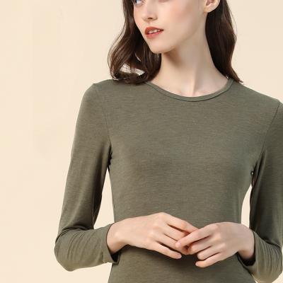 China 2021 New Modal Women's Shirt Breathable T-shirt Low Neck Plus Size Autumn Winter Long Sleeve Shirt for sale