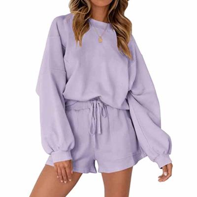 China Viable Factory Wholesale Women Color Block Hoodie Pop Women Hoodies Purple Shorts And Crop Top Hoodie Set Women for sale