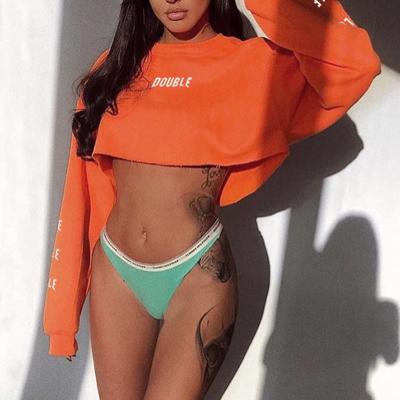 China 2021 new style breathable hoodies style hooded neon orange letter crop sweatshirt women graphic hoodies women for sale