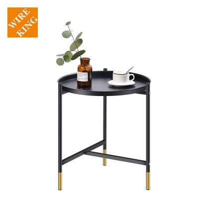 China (Size) Modern Adjustable Interlocking Wrought Iron Metal Marble Round Living Room End Side Tea Table Gold Marble Coffee Table Set for sale