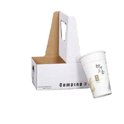 China Recyclable Paper Cup Carrier Corrugated Cardboard Coffee Cup Carrier Kraft Paper Drinks Carrier with Handles for sale