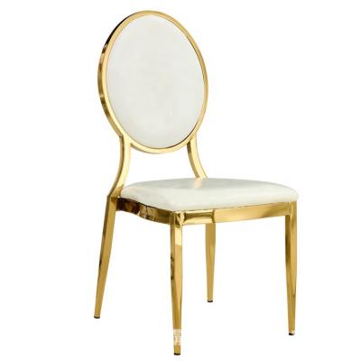 China Wholesale (Size) New Design Adjustable Gold Stacked Design PU Velvet Round Backrest Hotel Banquet Leather Chair for sale