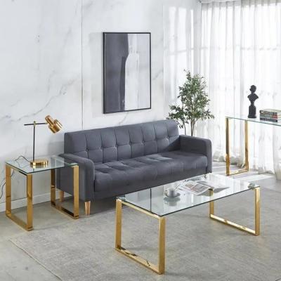 China (Other) Chinese Living Room Furniture Factory Adjustable Shiny Gold Frame Stainless Steel Tempered Glass Coffee Table Wholesale for sale