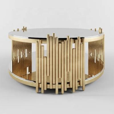 China High End Factory Custom Round Glass Coffee Table Living Room Furniture Gold Stainless Steel (Other) High Quality Adjustable for sale