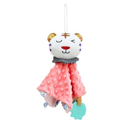 China Baby Plush Tiger Eco-Friendly Material Safety Blanket With Rattle Toys Soothing Toy Soft Sensory Towel With Teether for sale