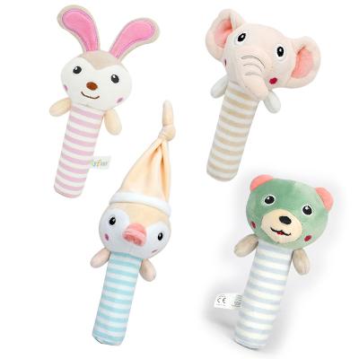 China New 2020 Soft Hand Rattle Toy Stuffed Animal Baby Squeaker Stuffed Babyfans Toy for sale