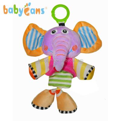 China Babyfans Factory Wholesale Unique Elephant Baby Cuddly Toys Velvet Ratchet Hanging Plush Stuffed Toys Pull Musical Bell for sale