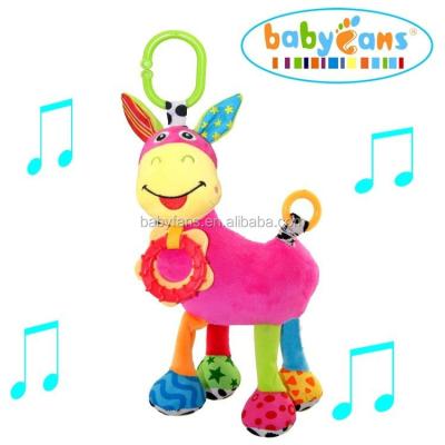 China Stuffed Plush Toy with Musical Teether Donkey String Pull Toy Animal Strollers for sale